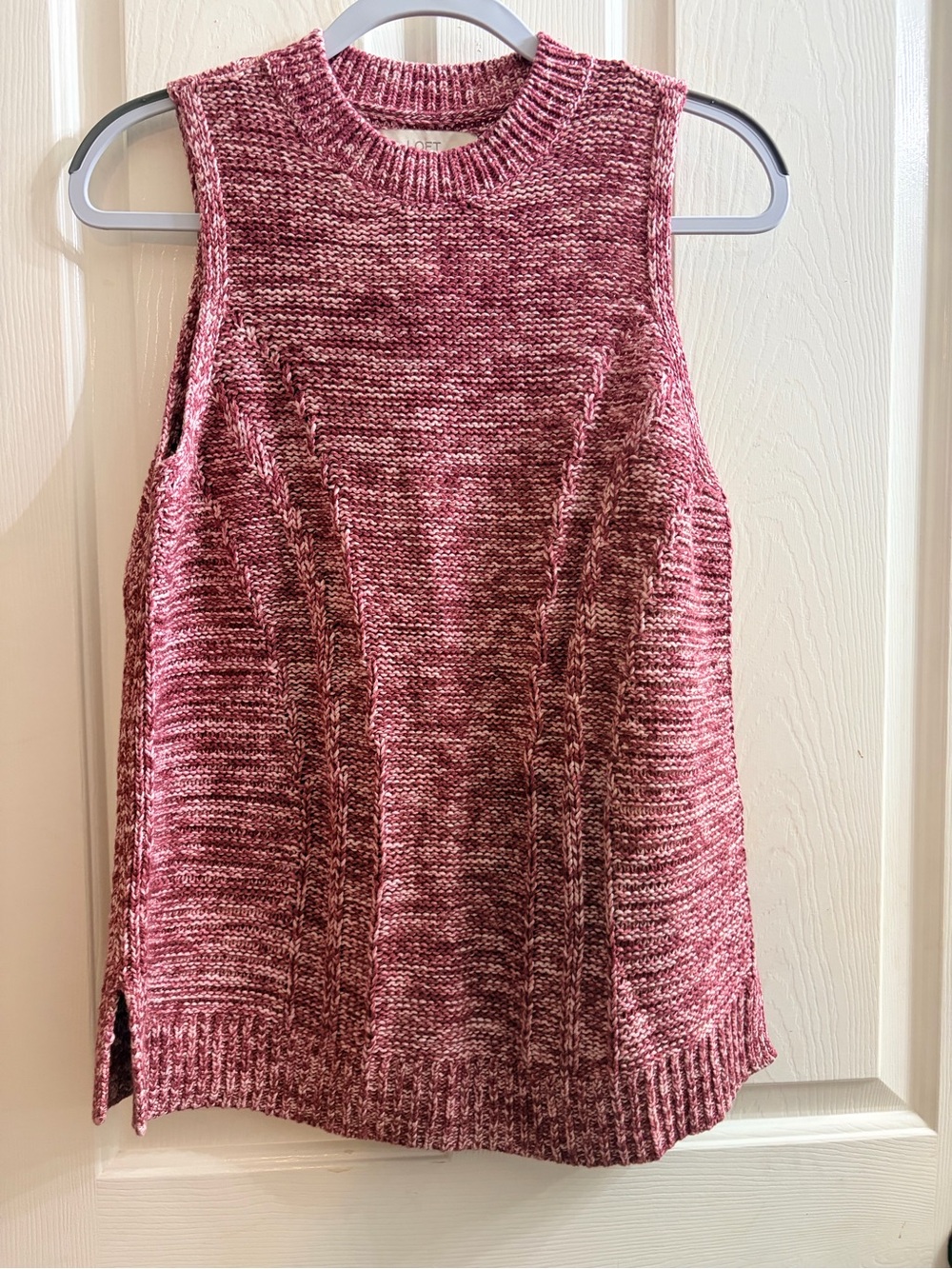 LOFT Marled Cable-Panel Sleeveless Sweater - Rose Pink